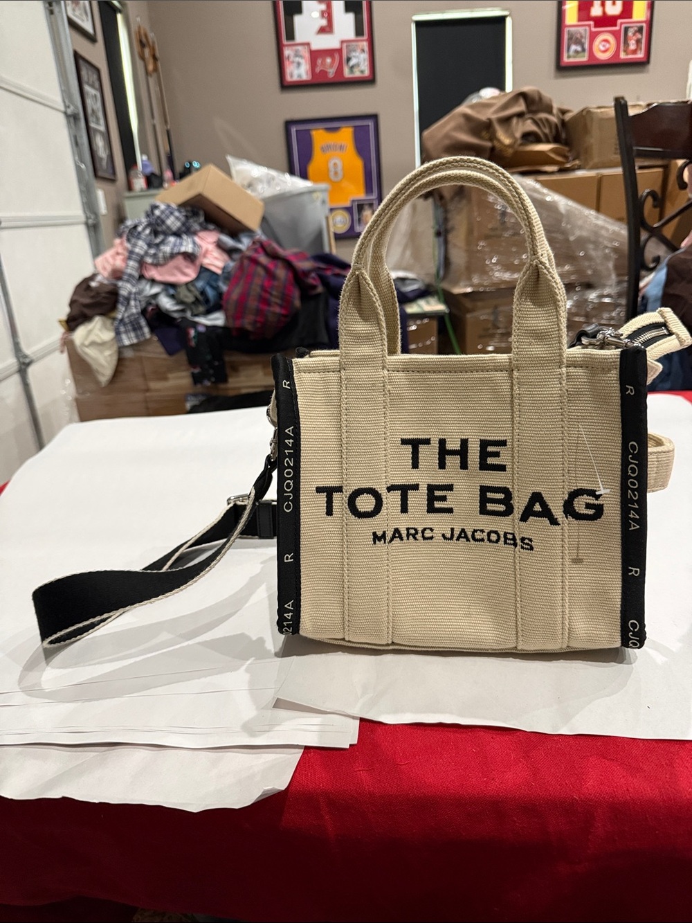 Marc Jacobs Canvas Mini Tote in Beige with Black Trim